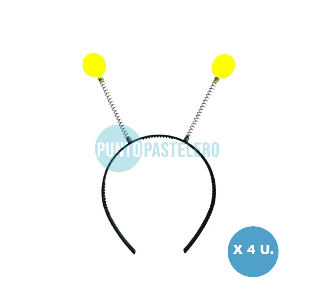 VINCHA PLASTICA FLUO PELOTITAS ABEJITAS AMARILLO (X 4 U.)