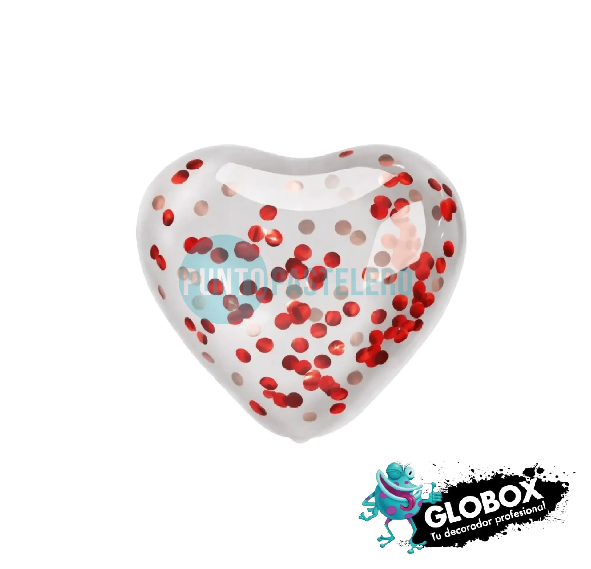 SET GLOBO GLOBOX CORAZON CRISTAL CON CONFETTI ROJO X 6 U. (APTO HELIO)