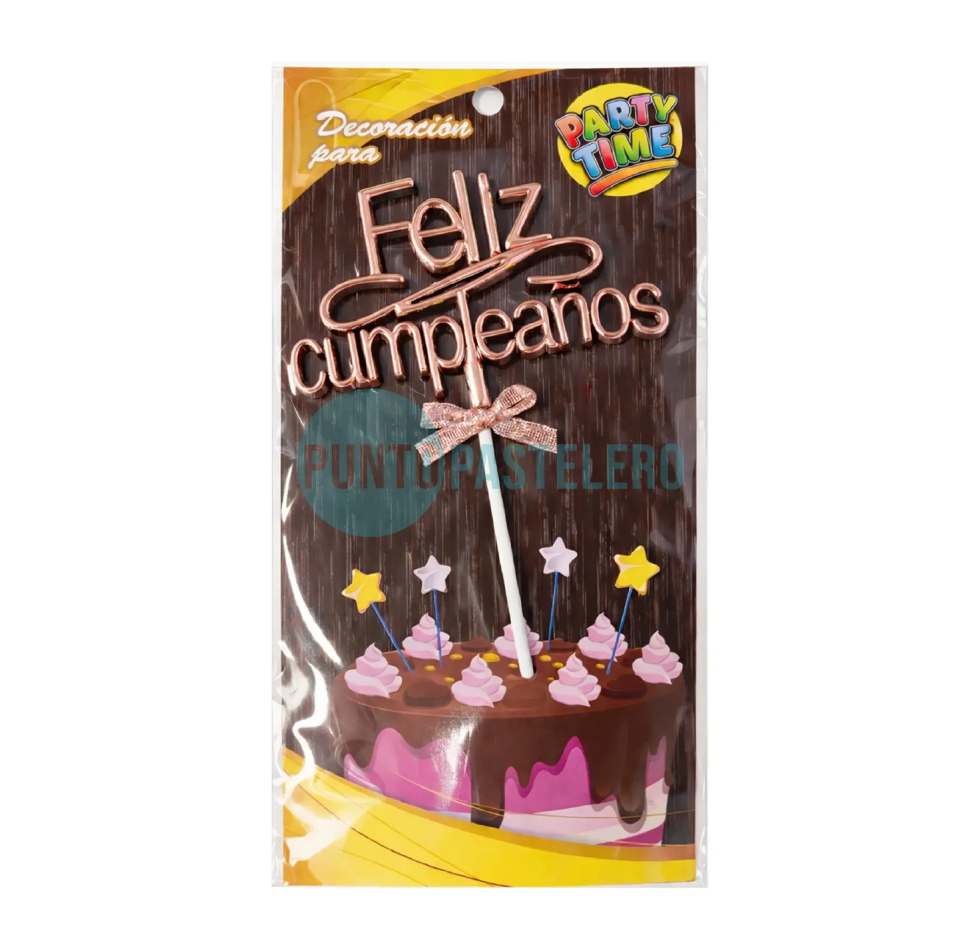 ADORNO PINCHE FELIZ CUMPLEAÑOS ROSA GOLD PARTY TIME