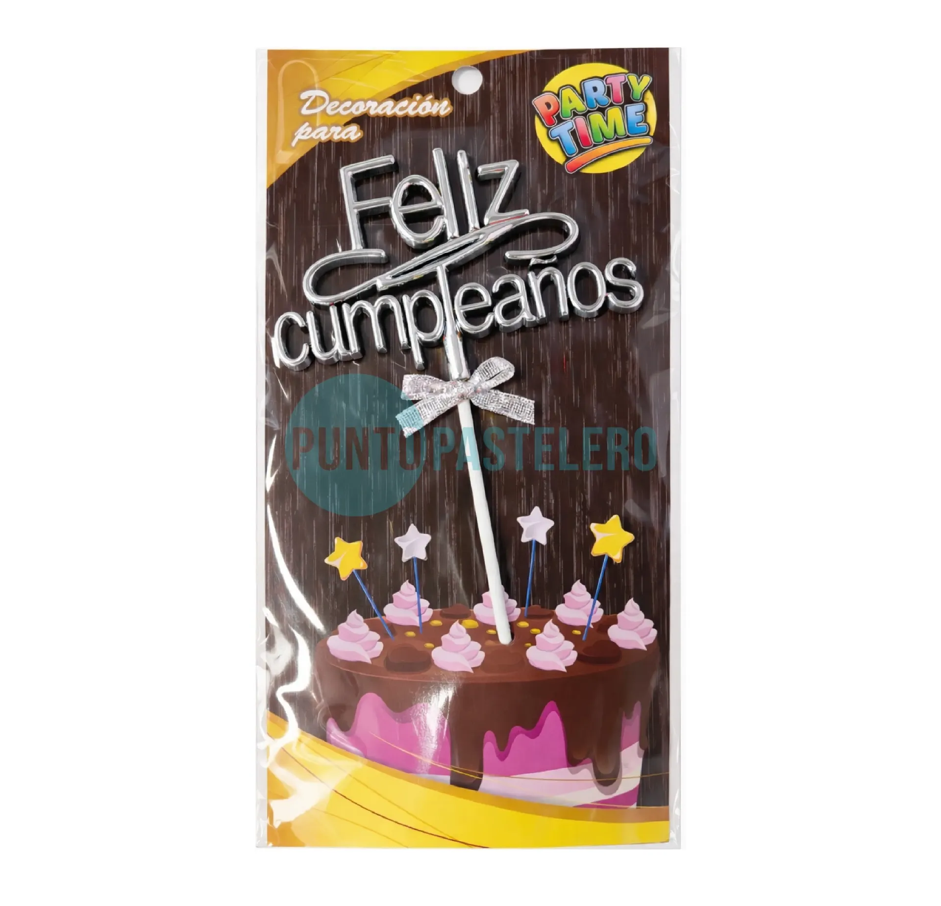 ADORNO PINCHE FELIZ CUMPLEAÑOS PLATA PARTY TIME