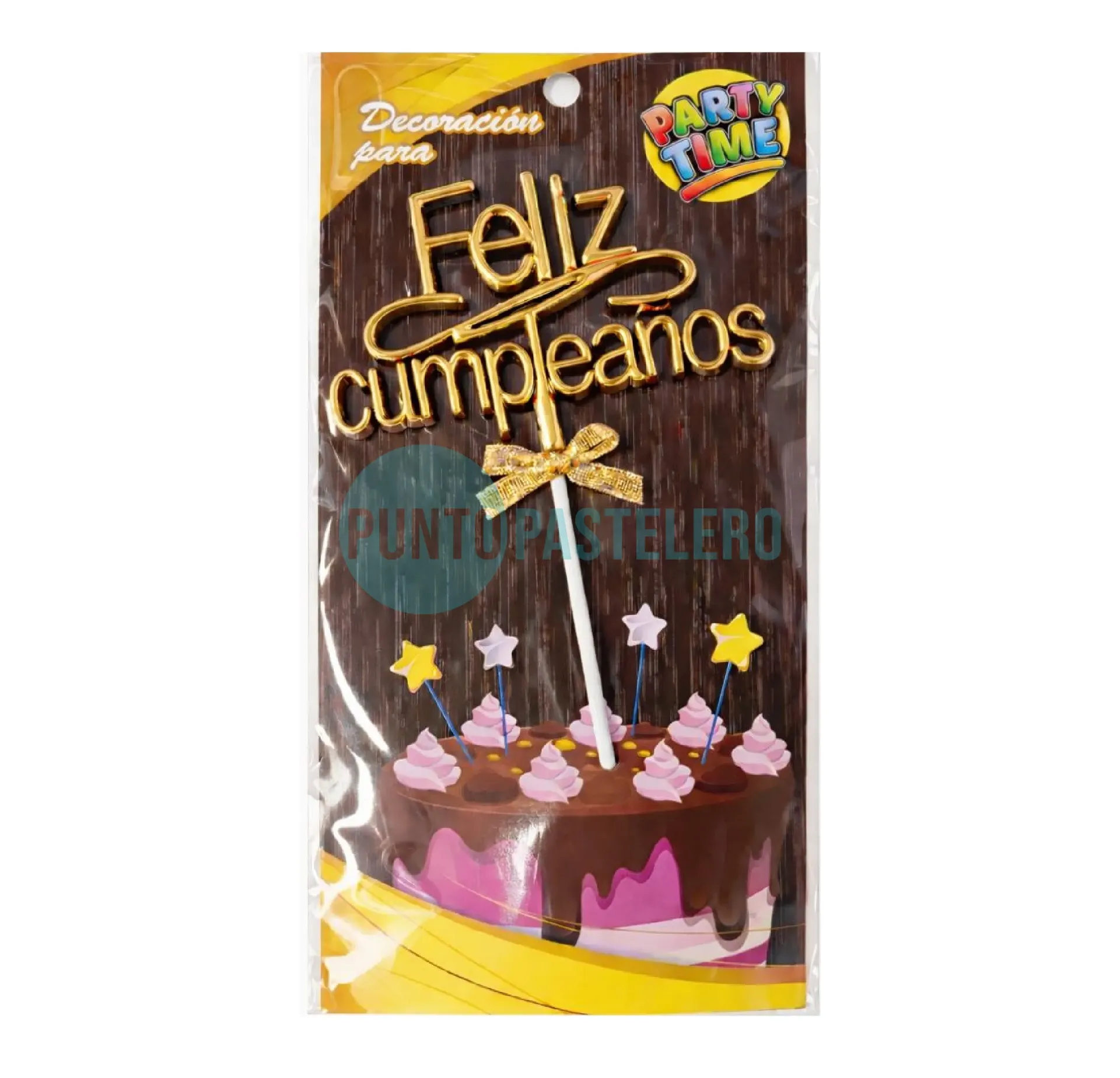 ADORNO PINCHE FELIZ CUMPLEAÑOS DORADO PARTY TIME