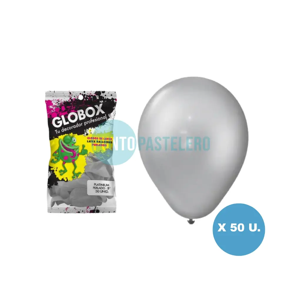 PACK GLOBO GLOBOX LISO 12" GRIS PERLA (X 50 U.)