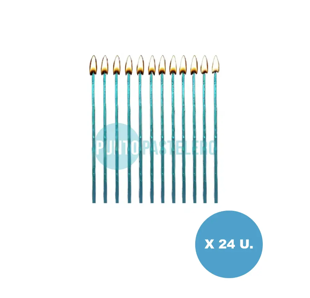 [7798067791285] PACK VELA FINITA BICHITO DE LUZ TURQUESA 15 CM (X 24 U.)