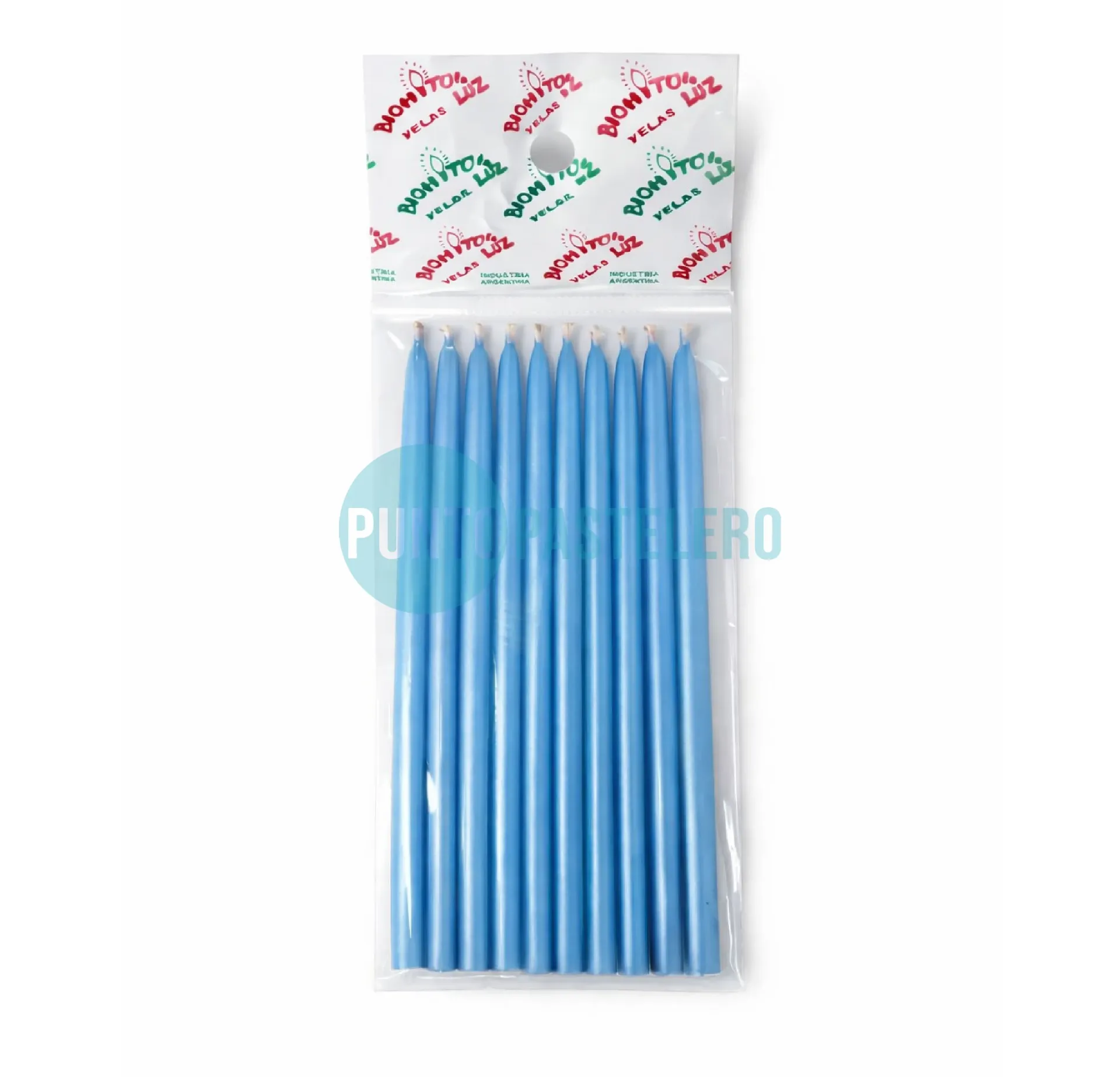 VELA PERLADA 10 CM CELESTE (X 10 U.)