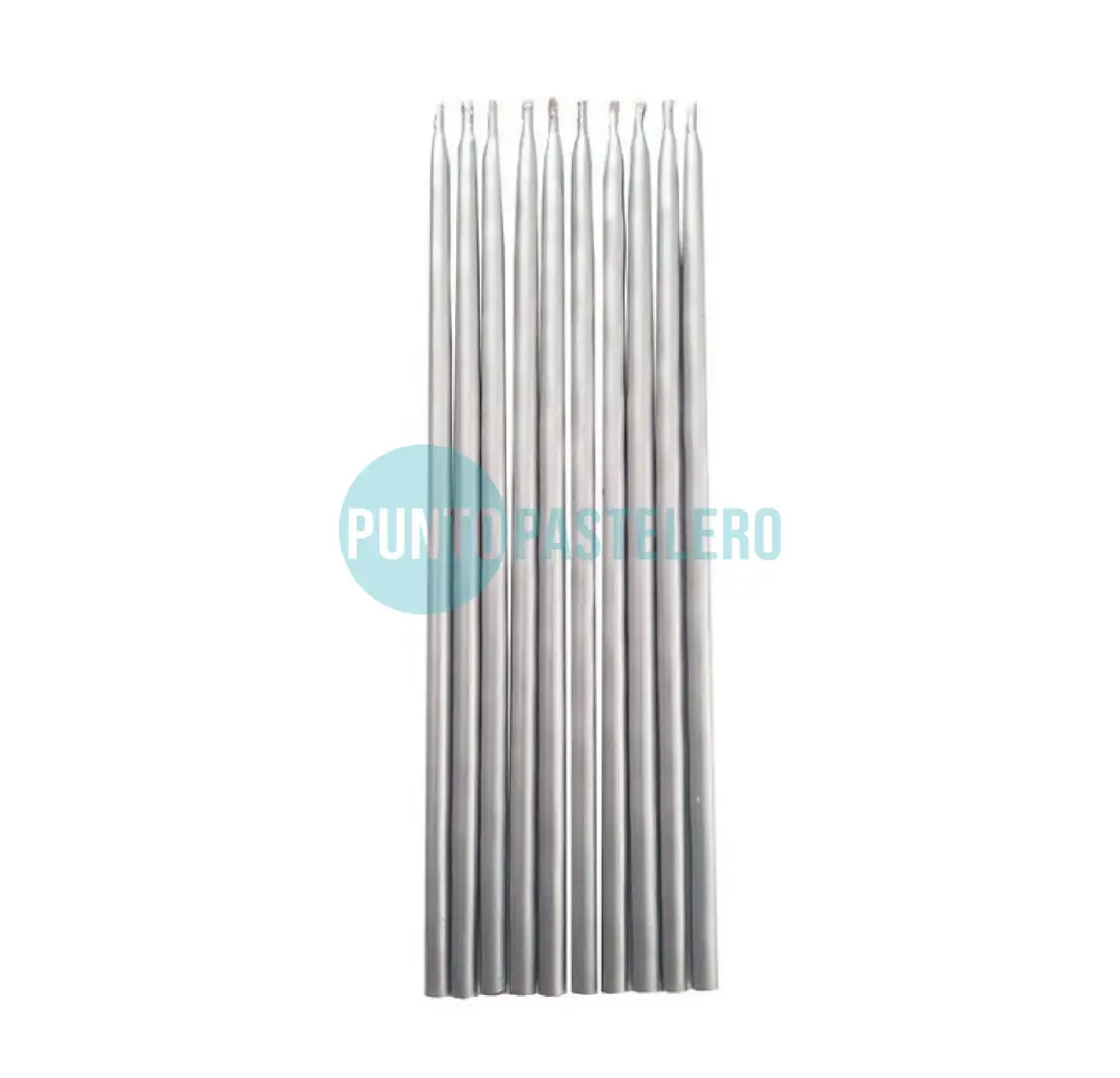 PACK VELA PERLADA 15 CM PLATA (X 10 U.)