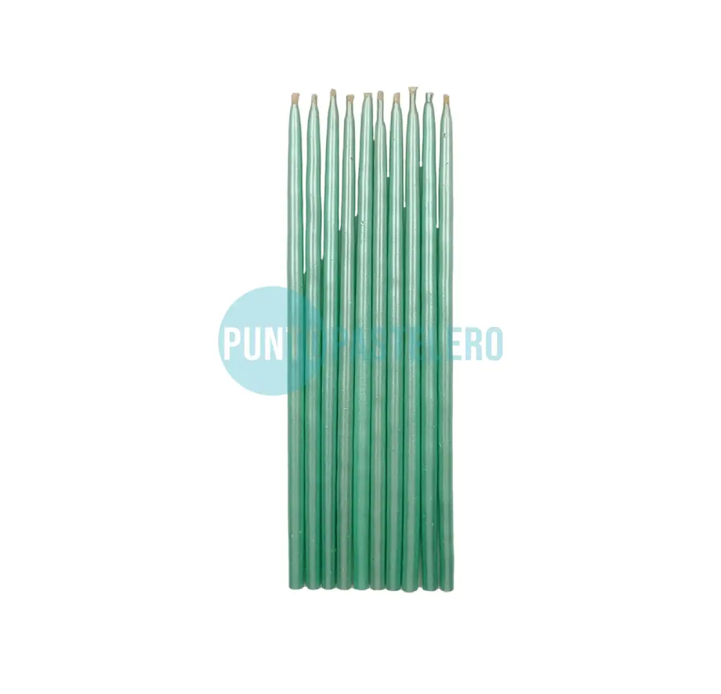 PACK VELA PERLADA 15CM VERDE AGUA (X 10 U.)