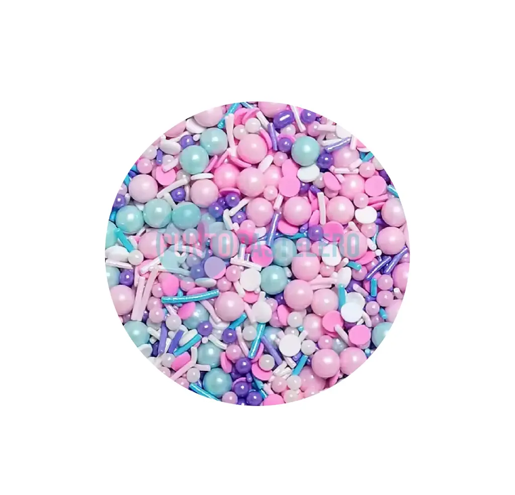 PERLAS COMESTIBLES CON CORAZONES ROSA-VIOLETA-CELESTE-BLANCO X 50 GR.
