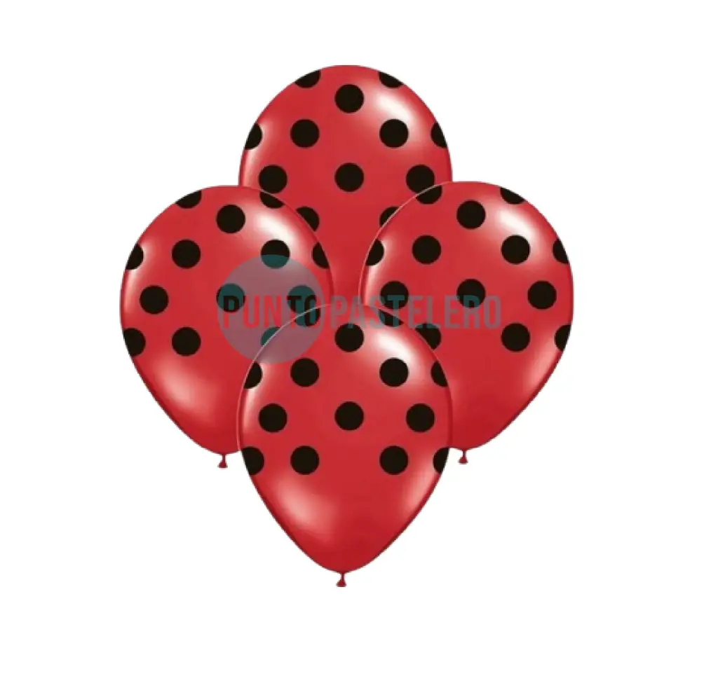 PACK GLOBO CANDELA ROJO LUNARES NEGROS 12" (X 12 U.)