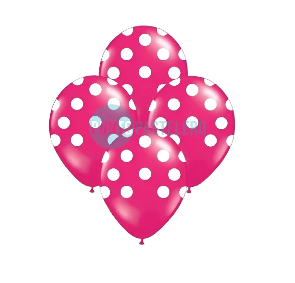 PACK GLOBO CANDELA ROSA LUNARES BLANCOS 12" (X 12 U.)