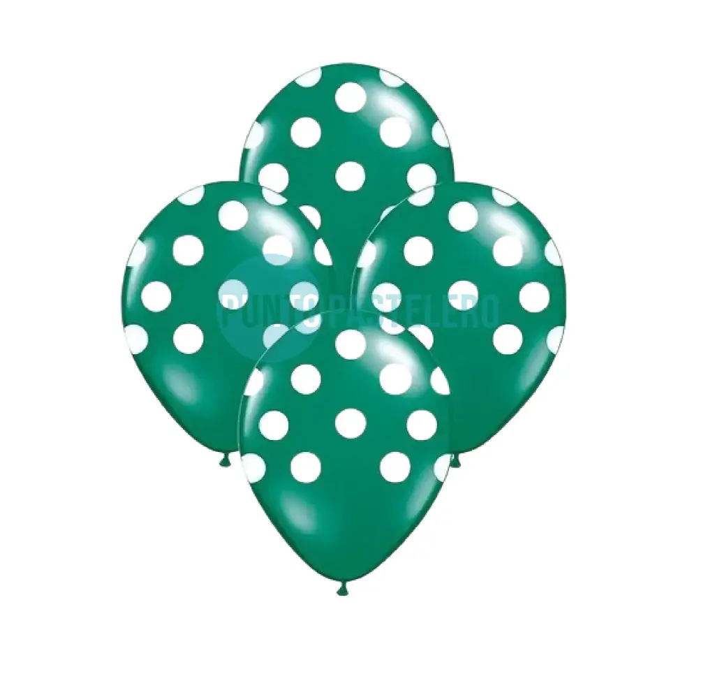 PACK GLOBO CANDELA VERDES LUNARES BLANCOS 12" (X 12 U.)