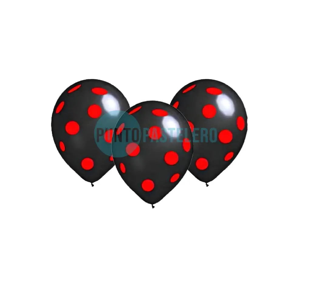 PACK GLOBO CANDELA NEGRO LUNARES ROJOS 12" (X 12 U.)