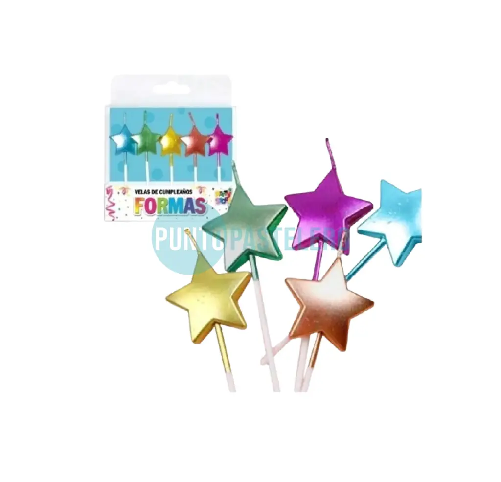 SET VELAS 5 ESTRELLAS METALIZADAS MULTICOLOR