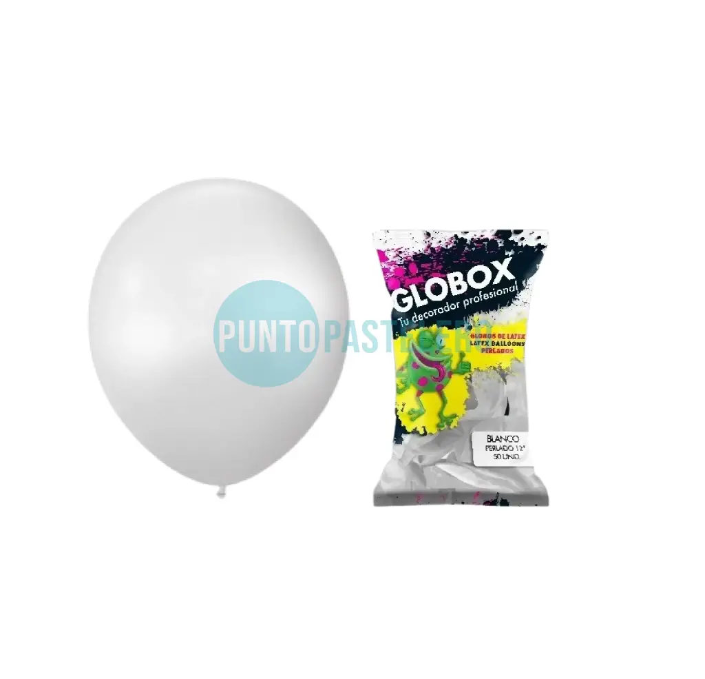 PACK GLOBO GLOBOX PERLADO 12" BLANCO (X 50 U.)