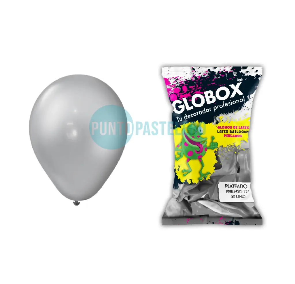 PACK GLOBO GLOBOX PERLADO PLATEADO 12" (X 50 U.)