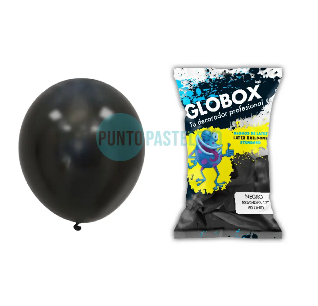 PACK GLOBO GLOBOX LISO 12" NEGRO (X 50 U.)