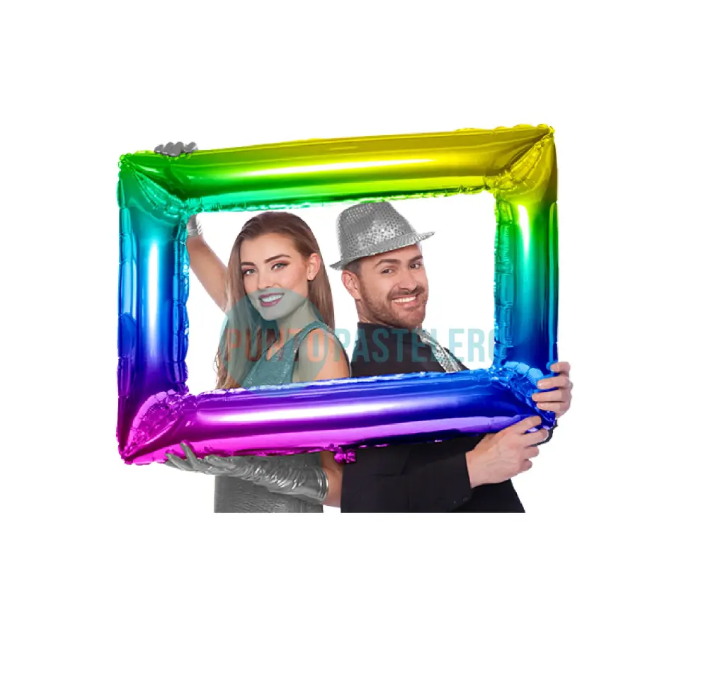 GLOBO OVNI METALIZADO MARCO DE SELFIE 34" RAINBOW