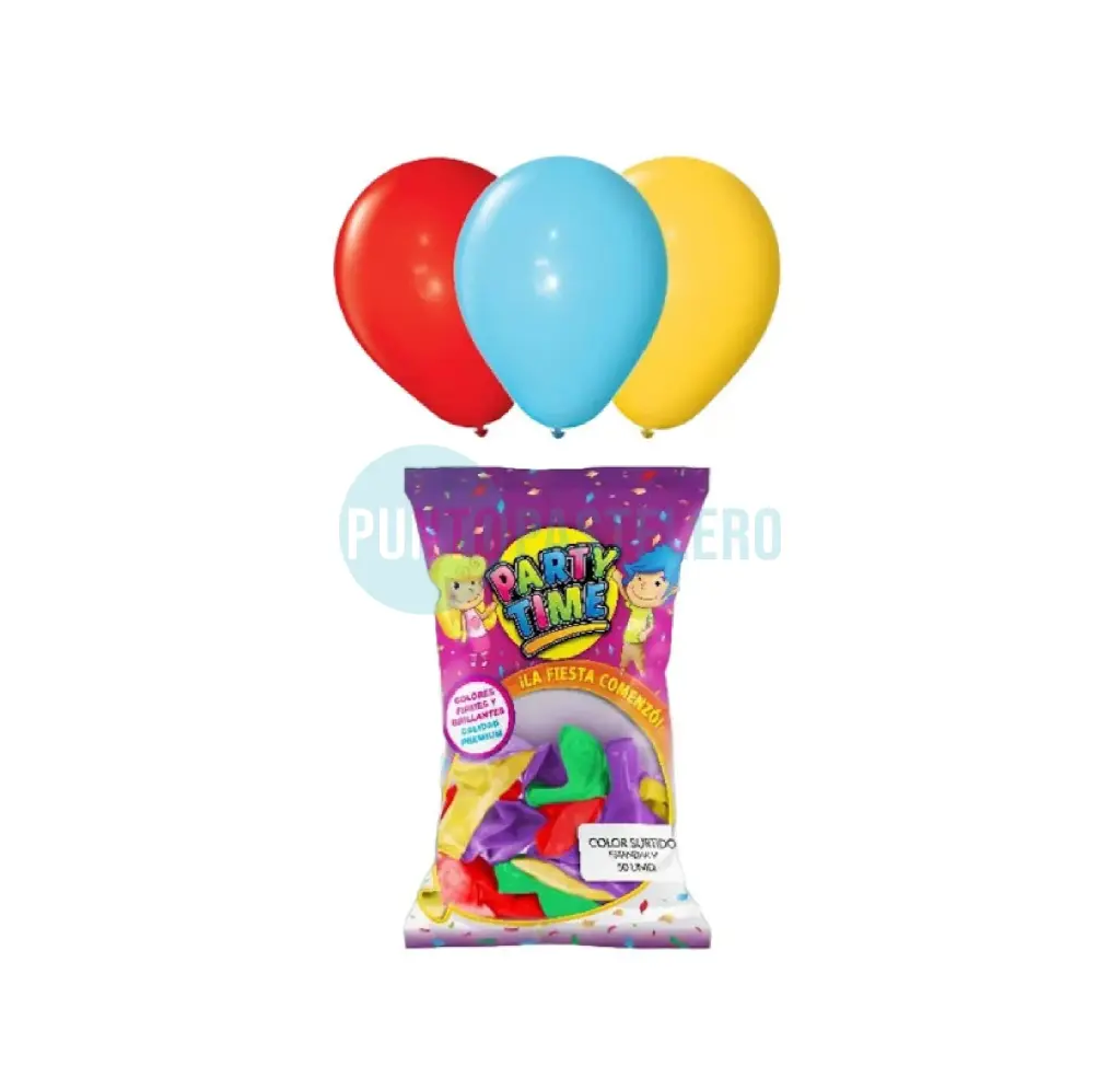 GLOBO PARTY TIME LISO 12" MULTICOLOR FLUO (X 25 U.)