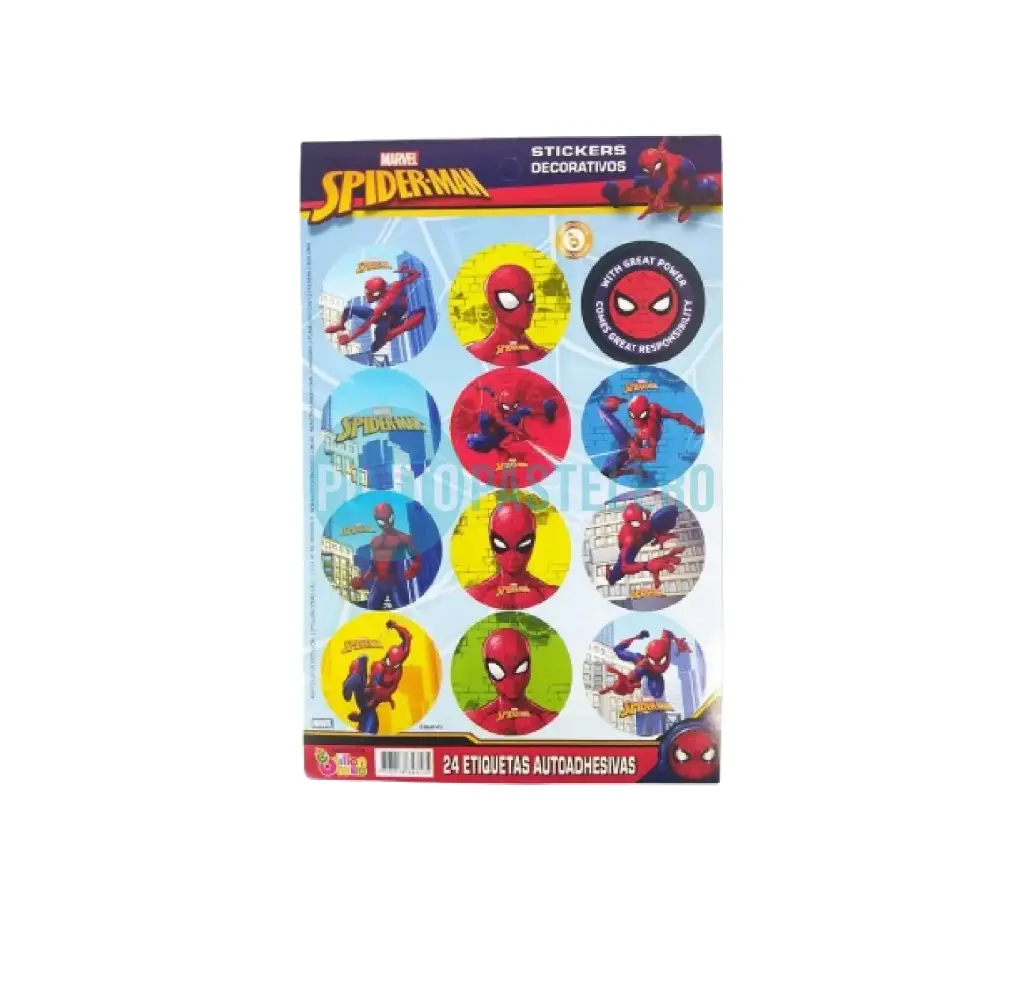 STICKERS EN PLANCHA SPIDERMAN HOMBRE ARAÑA (24 U.)