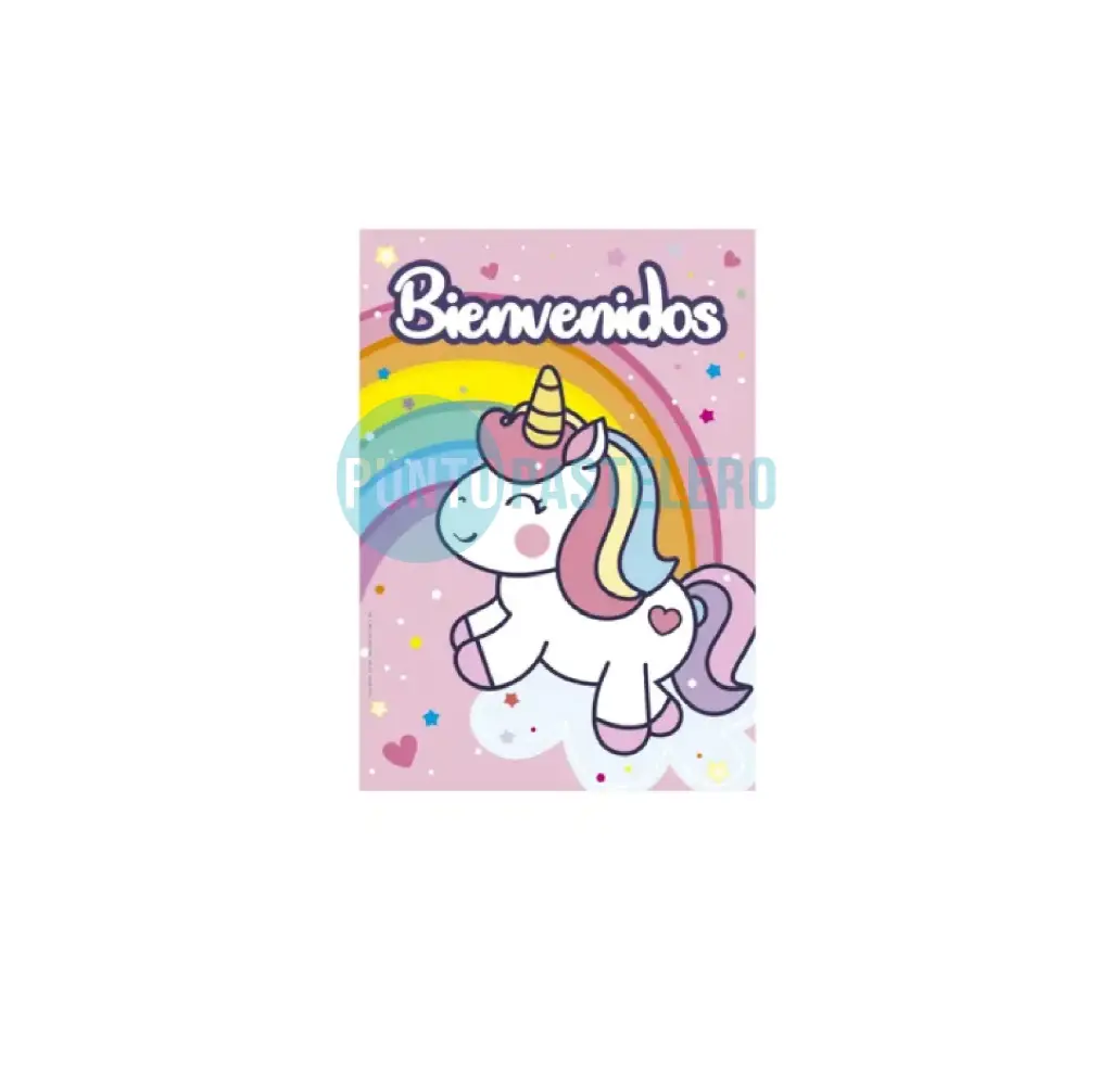AFICHE BIENVENIDO UNICORNIO ARCO IRIS