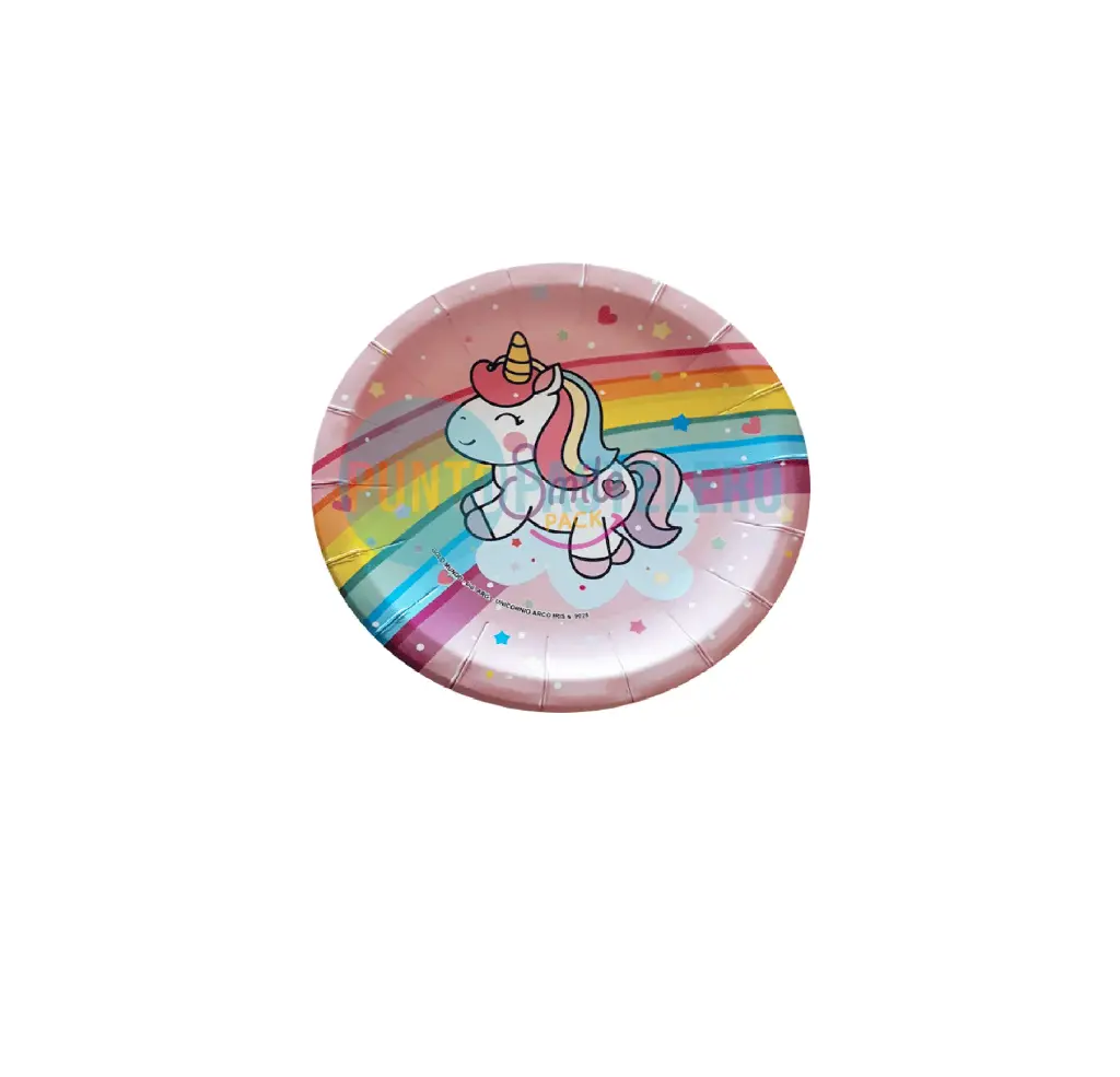 PLATO POLIPAPEL UNICORNIO ARCO IRIS GOLD MUNDO (8 U.)