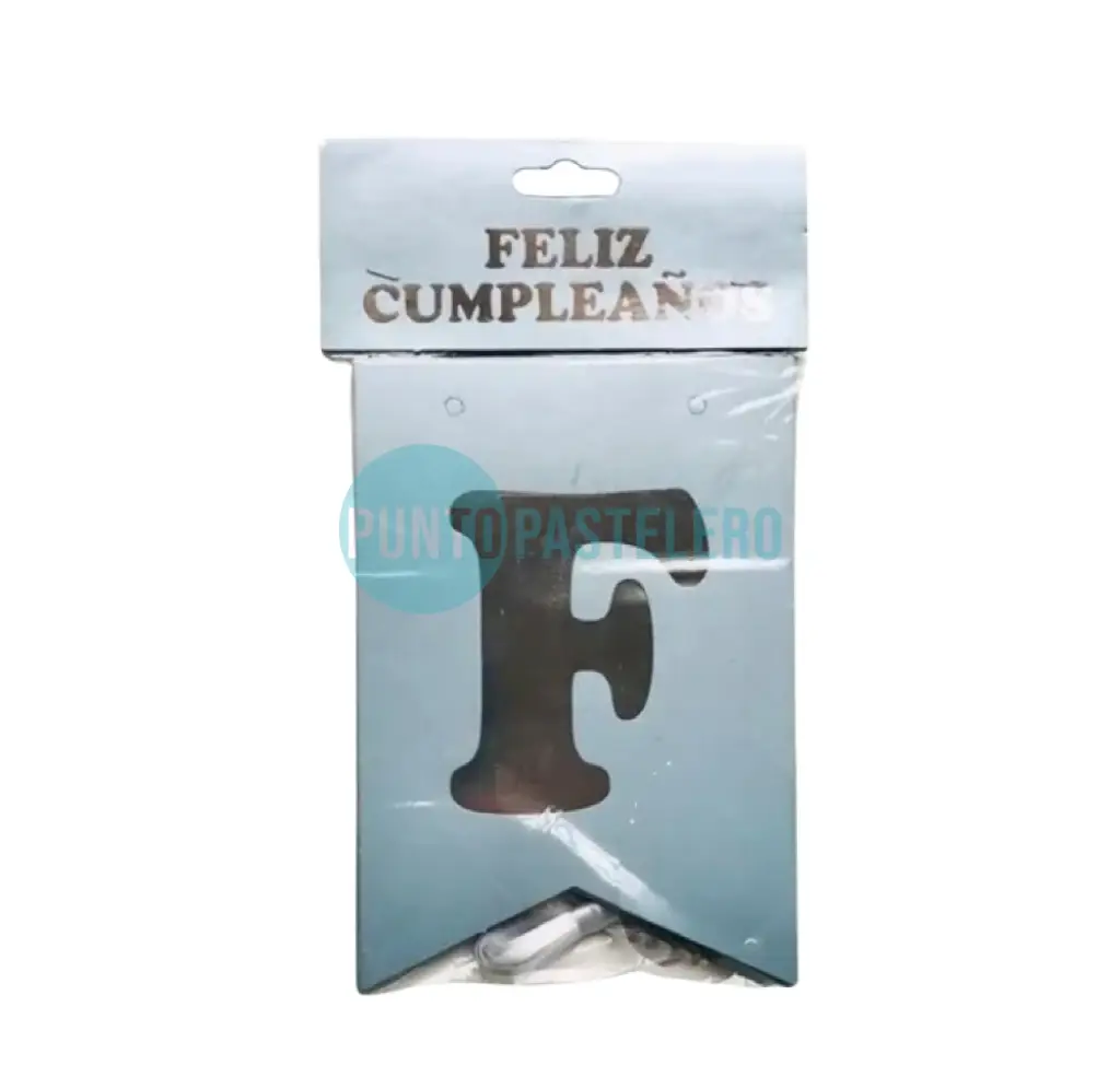 BANDERIN FELIZ CUMPLEAÑOS CELESTE Y PLATA