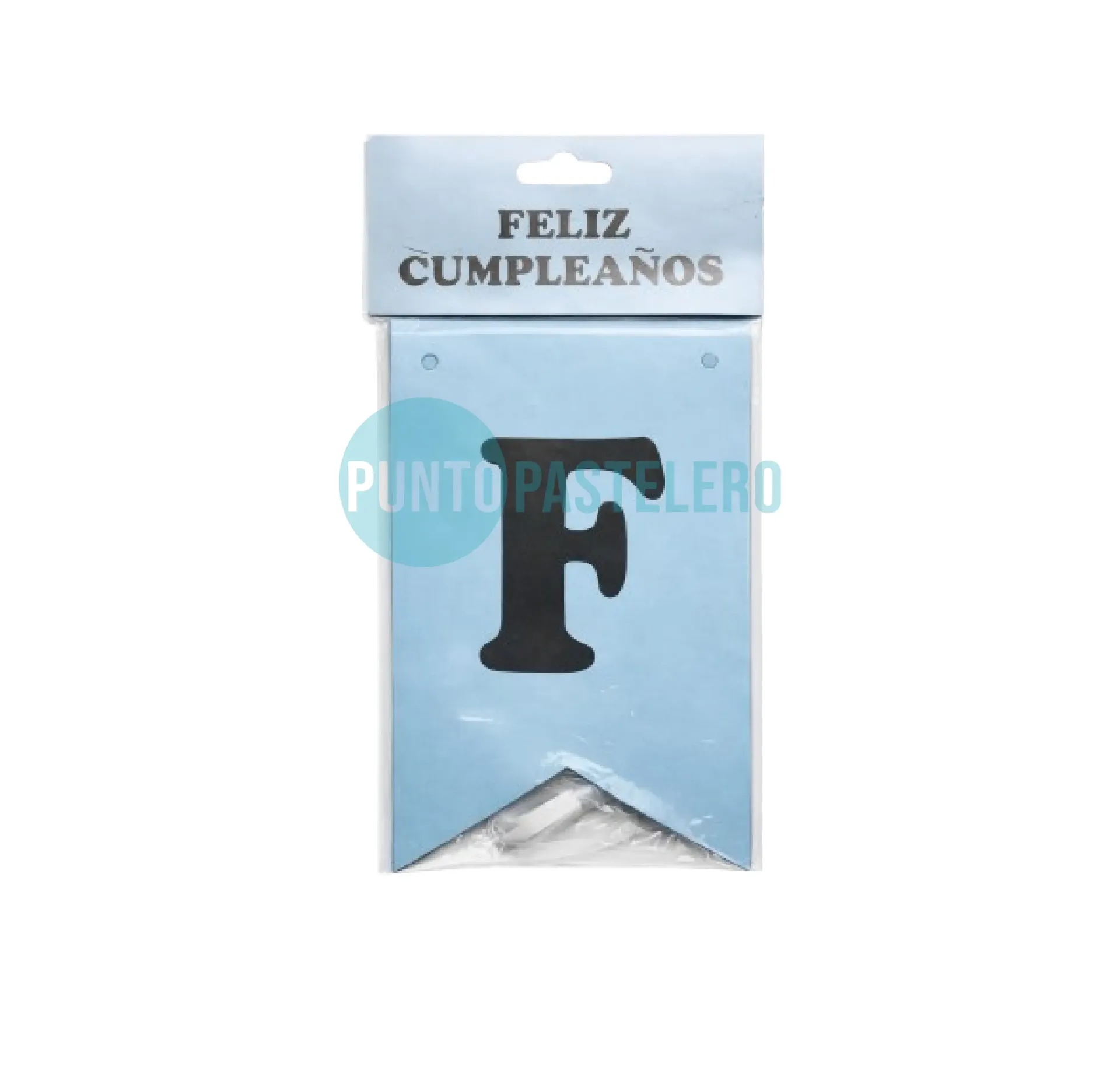 BANDERIN FELIZ CUMPLEAÑOS CELESTE Y PLATA