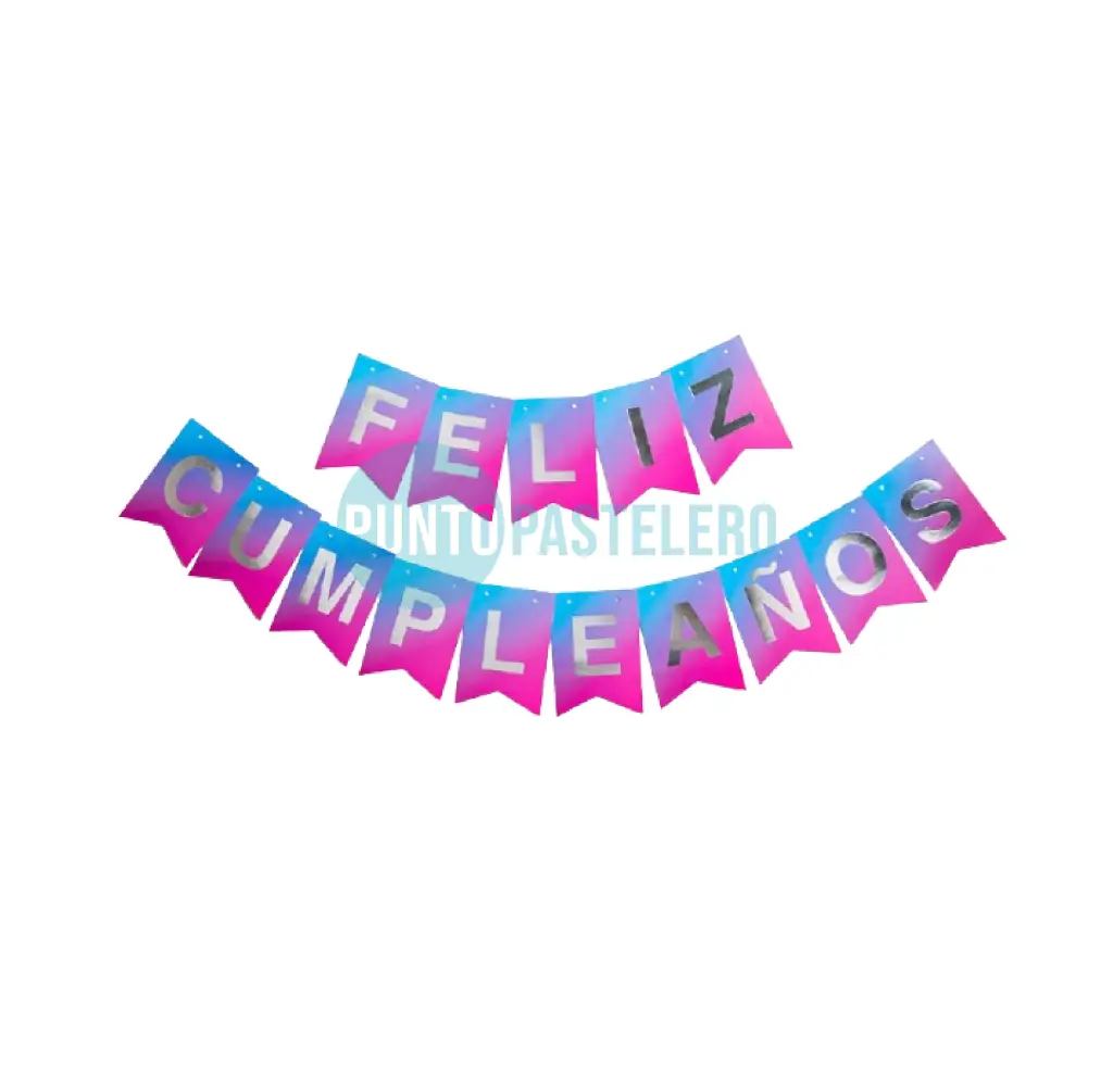 BANDERIN FELIZ CUMPLEAÑOS DEGRADE (ROSA A CELESTE)