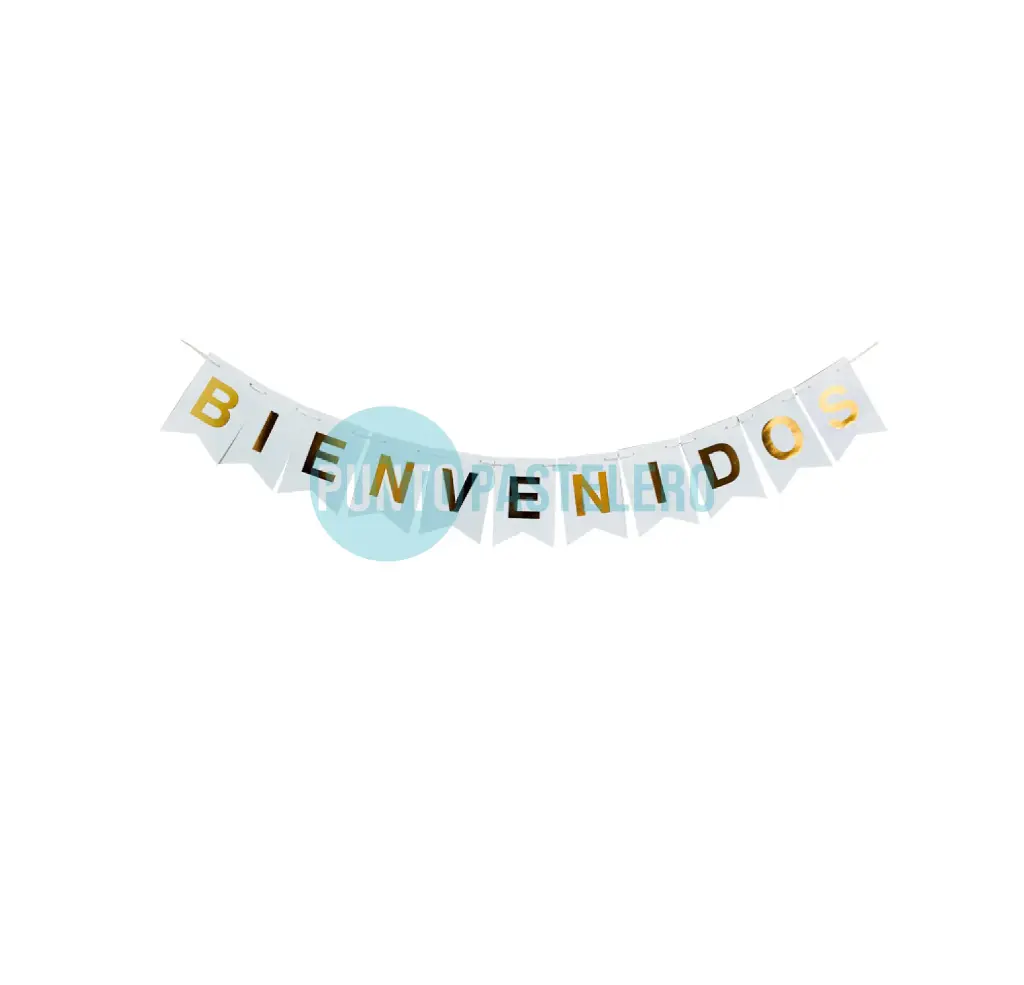 BANDERIN CON STAMPING BIENVENIDOS BLANCO