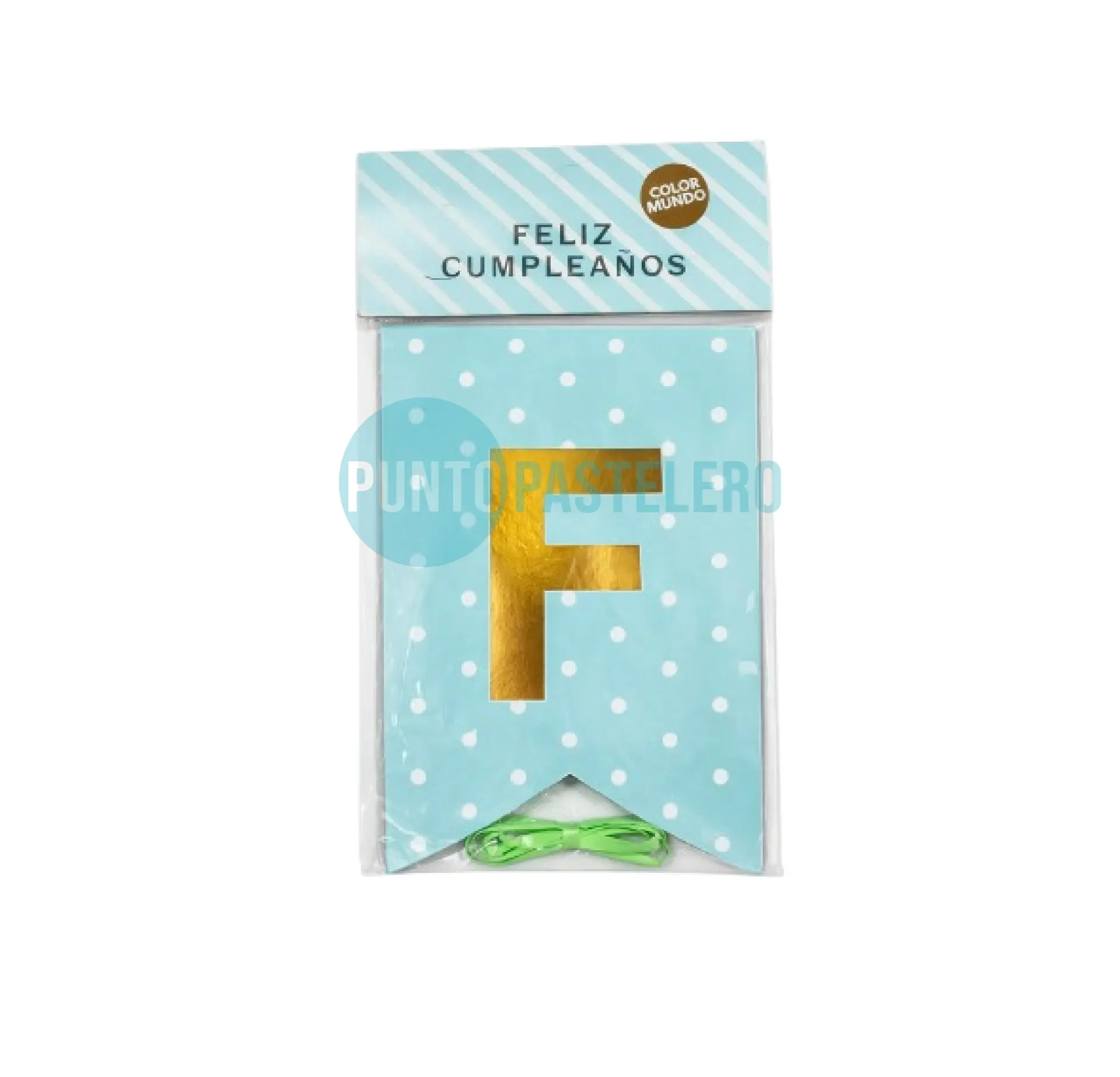 BANDERIN FELIZ CUMPLEAÑOS LUNARES Y RAYAS AQUA