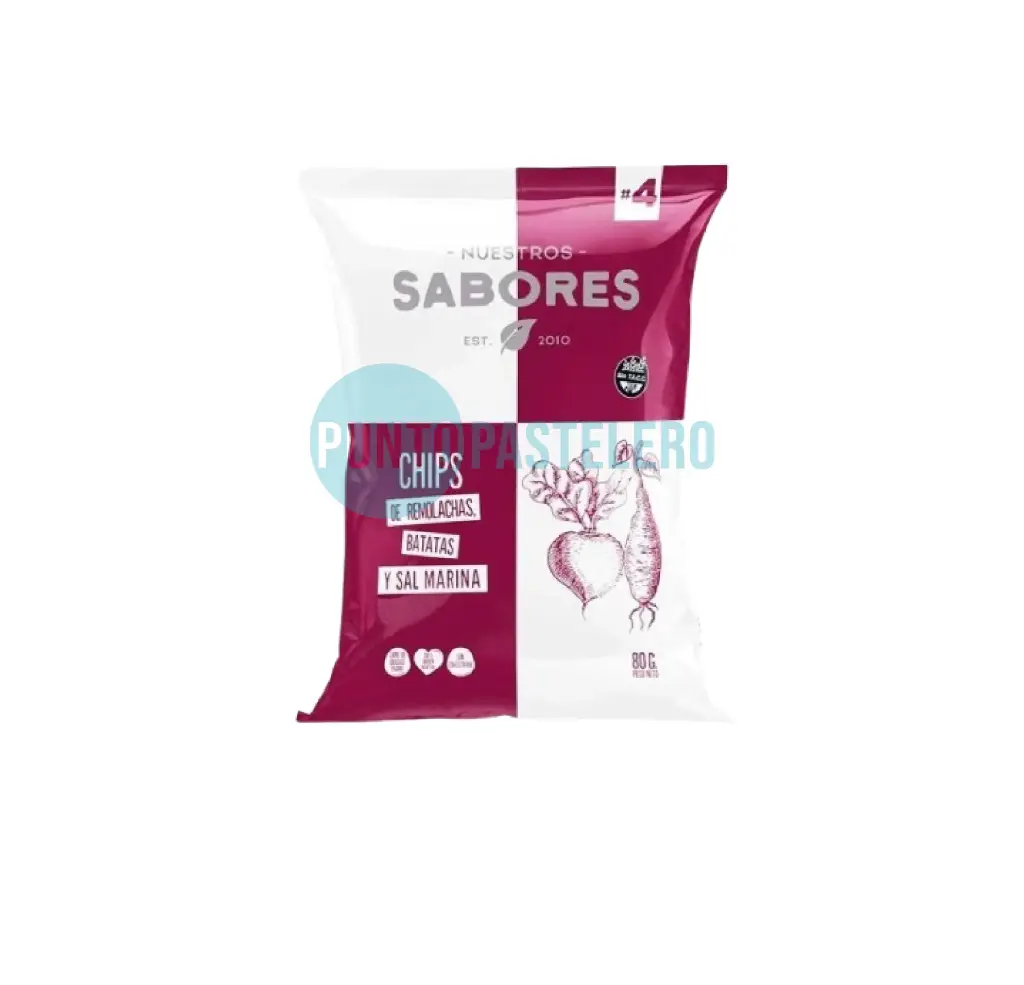 CHIPS DE REMOLACHAS Y BATATA CON SAL MARINA NUESTROS SABORES (X 80 GR.) (SIN TACC)