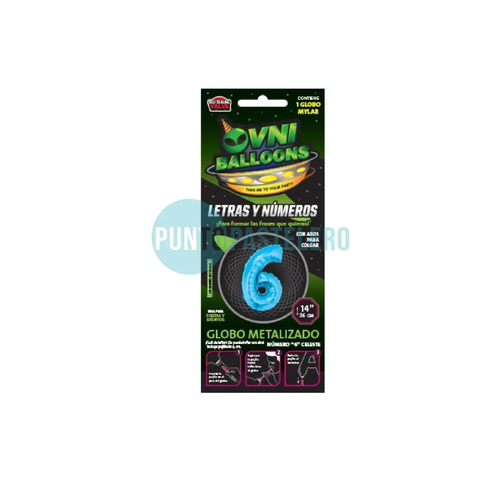 GLOBO NUMERO 6 - 36 CM - CELESTE (OVNI BALLOONS)