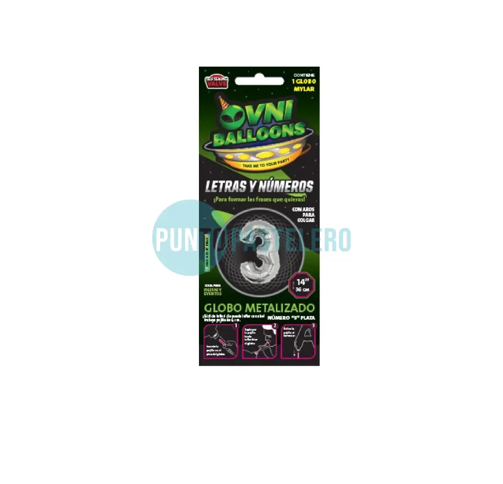 GLOBO NUMERO 3 - 36 CM - PLATA (OVNI BALLOONS)