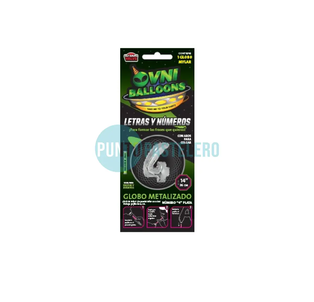 GLOBO NUMERO 4 - 36 CM - PLATA (OVNI BALLOONS)