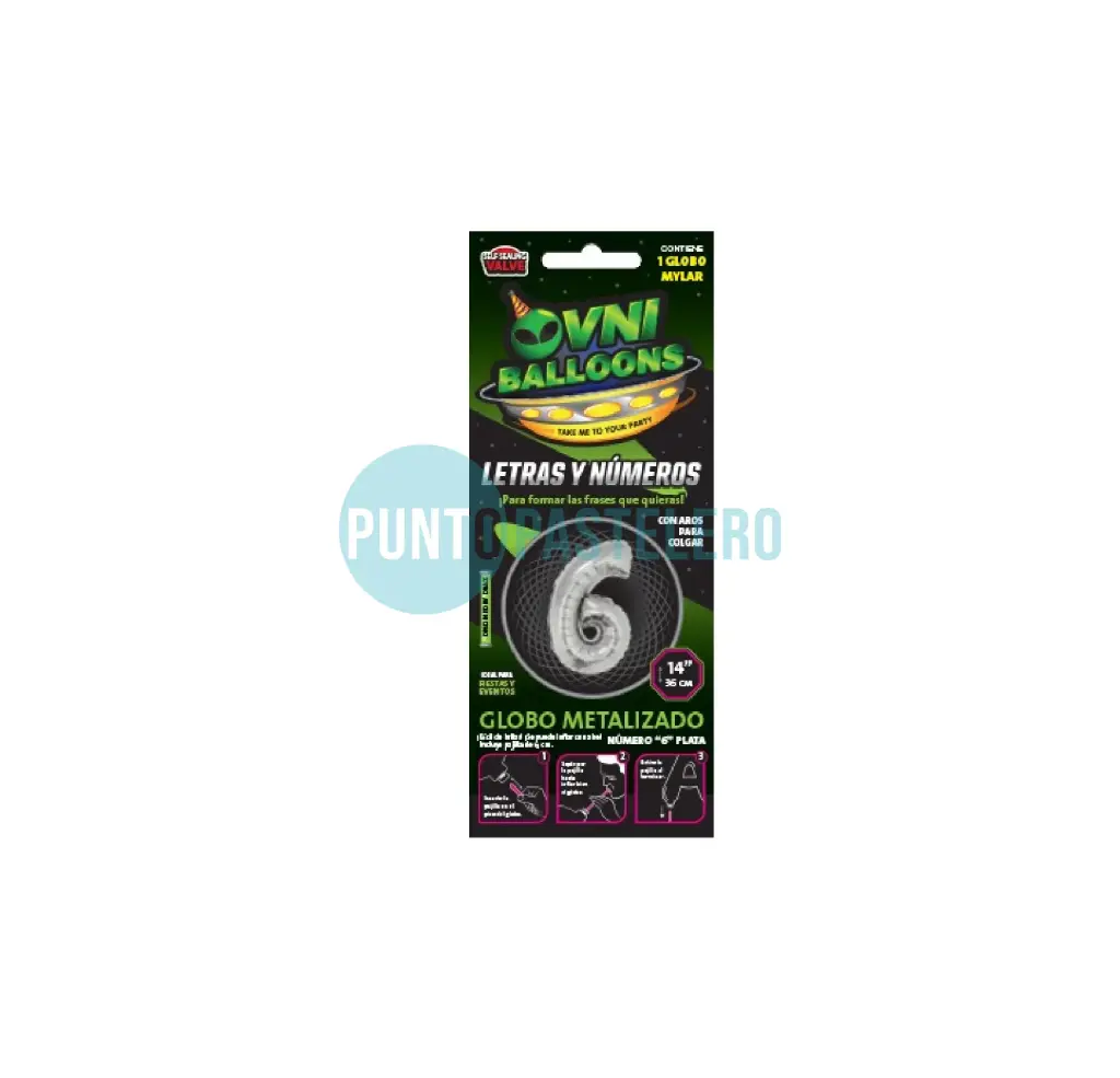 GLOBO NUMERO 6 - 36 CM - PLATA (OVNI BALLOONS)