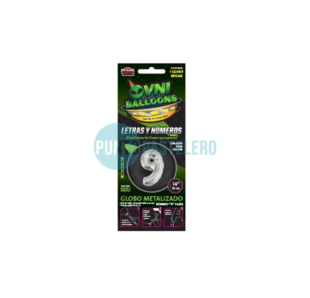 GLOBO NUMERO 9 - 36 CM - PLATA (OVNI BALLOONS)