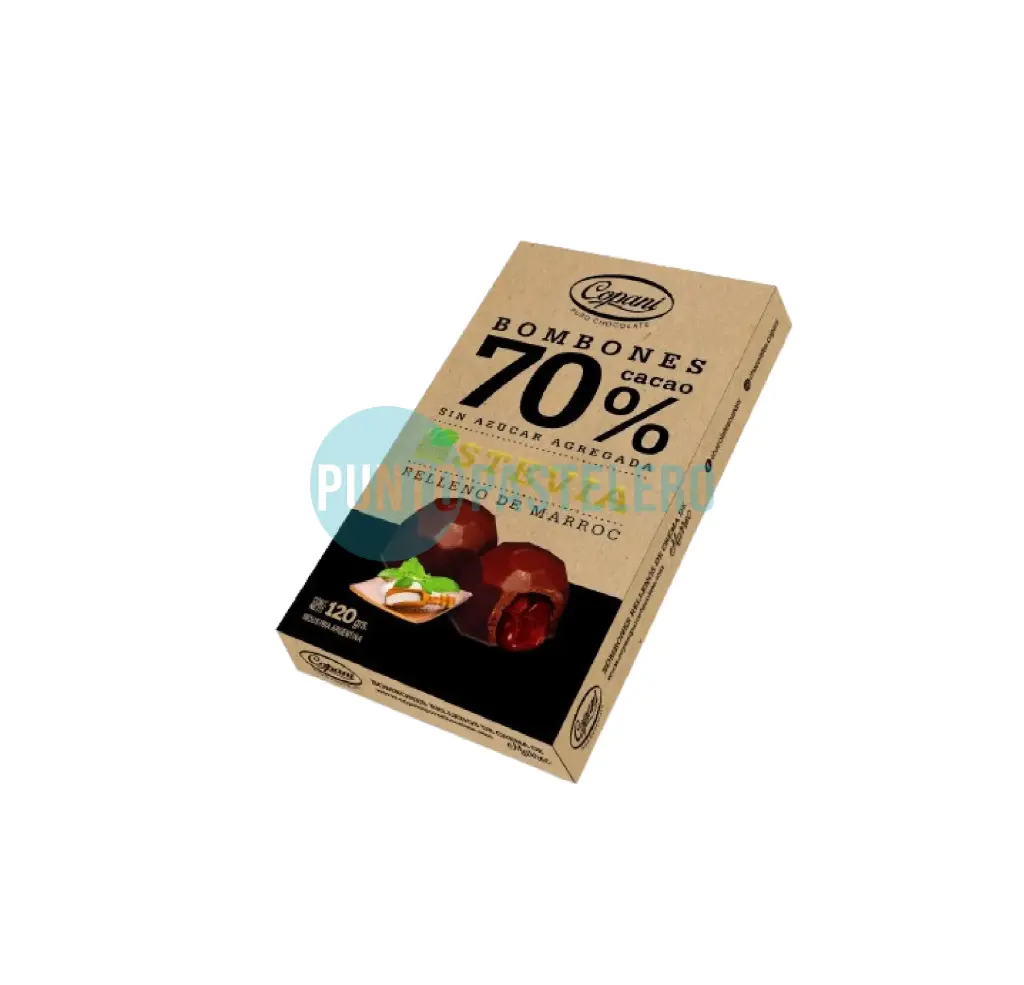 [7790239777660] BOMBONERA 70% CACAO CON STEVIA MARROC COPANI (X 120 GR.) (SIN AZUCAR)