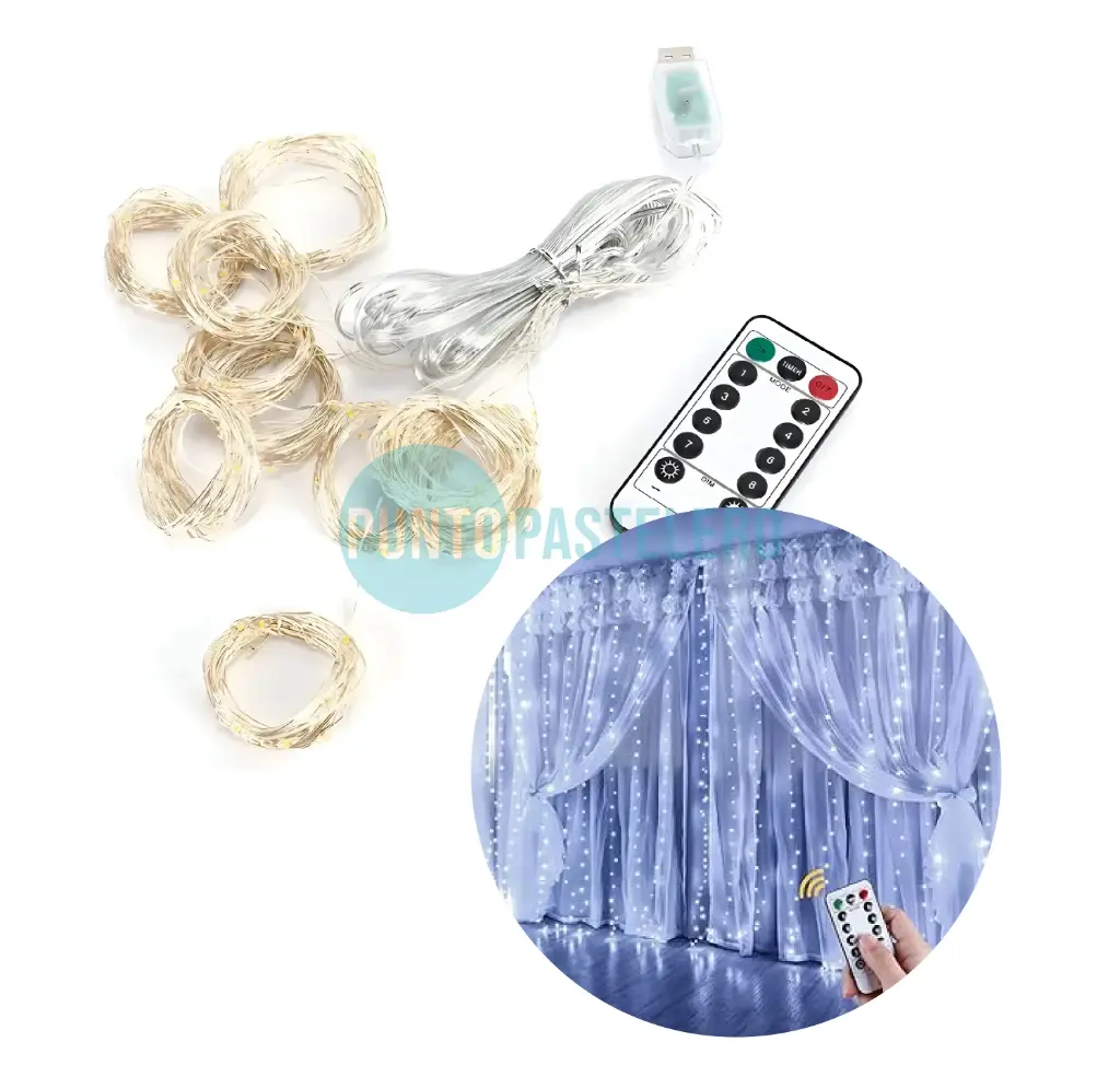 [0035145] CORTINA LUCES HILO LED 300 LUCES (3 X 3 MT) (USB) (FRIA) (CON CONTROL REMOTO)