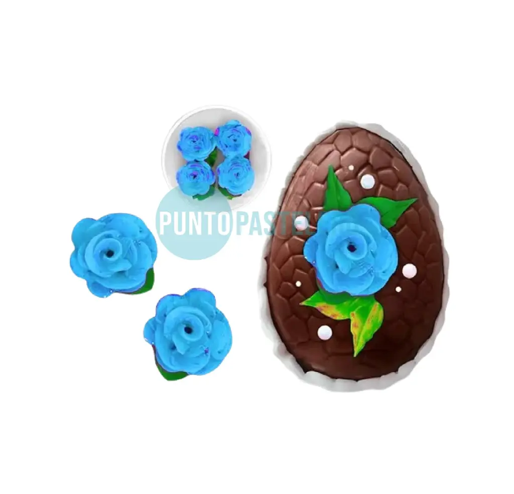 FLOR DE AZUCAR ROSA CELESTE GRANDE CON HOJA (X PAQUETE)