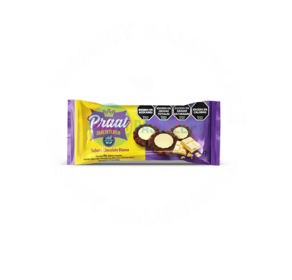 [7798443860024] GALLETITA AVENTURA CHOCOLATE CON CHOCOLATE BLANCO PRAAT (X 85 GR.) (SIN TACC)