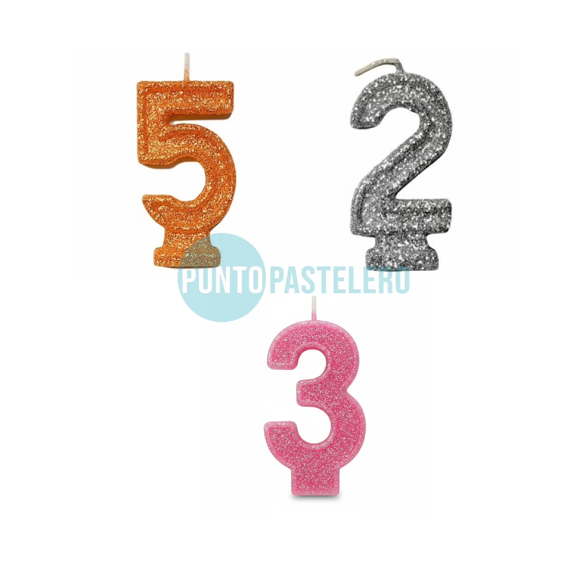 VELA NUMEROTE CON BRILLO (COLORES SURTIDOS)