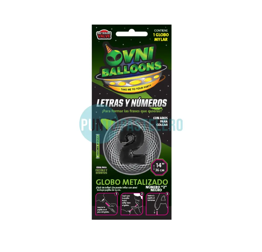 GLOBO NUMERO 2 - 36 CM - NEGRO METALIZADO (OVNI BALLOONS)