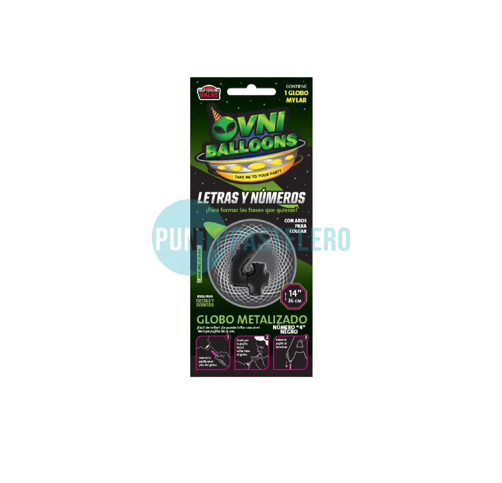 GLOBO NUMERO 4 - 36 CM - NEGRO METALIZADO (OVNI BALLOONS)