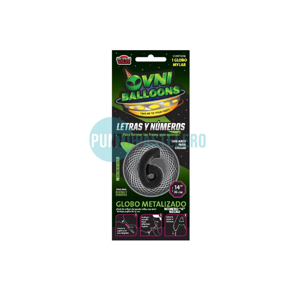 GLOBO NUMERO 6 - 36 CM - NEGRO METALIZADO (OVNI BALLOONS)
