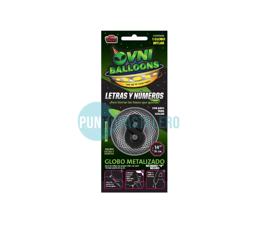 GLOBO NUMERO 8 - 36 CM - NEGRO METALIZADO (OVNI BALLOONS)