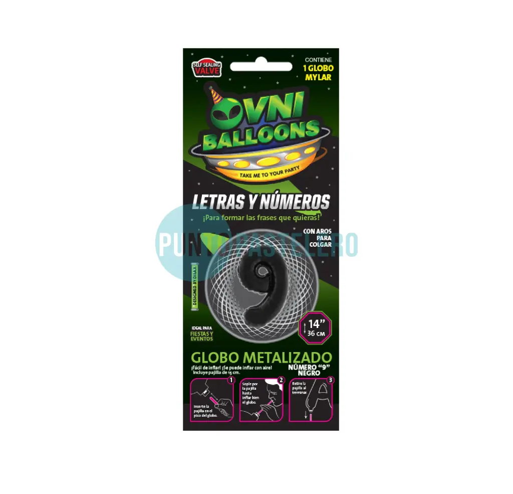 GLOBO NUMERO 9 - 36 CM - NEGRO METALIZADO (OVNI BALLOONS)