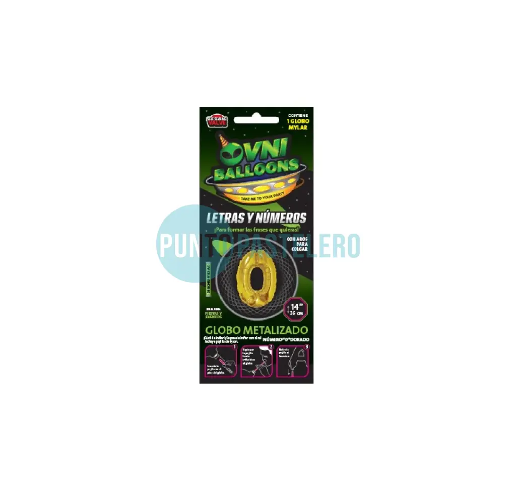GLOBO NUMERO 0 - 36 CM - DORADO (OVNI BALLOONS)