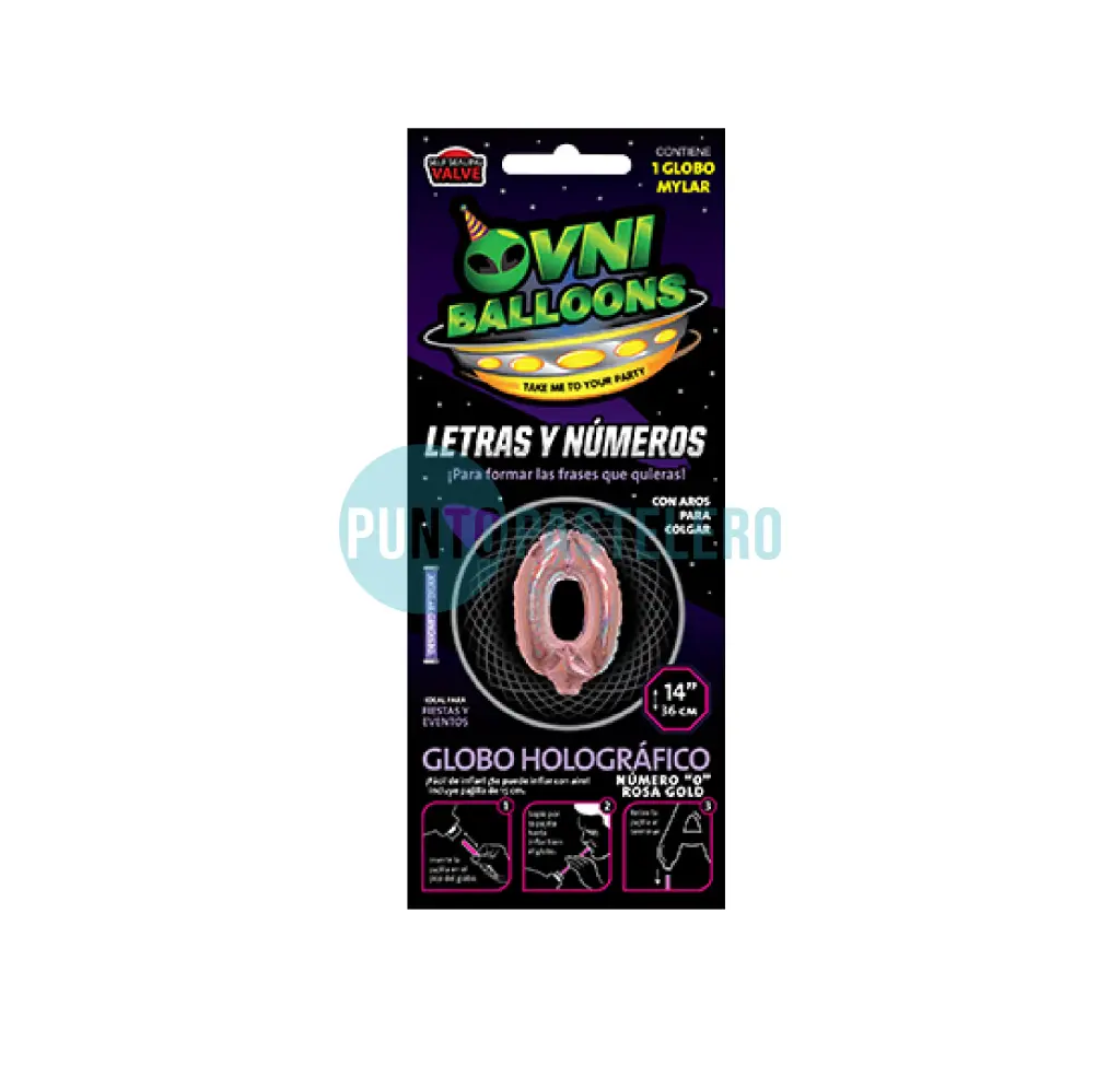 GLOBO NUMERO 0 - 36 CM - ROSA HOLOGRAFICO (OVNI BALLOONS)