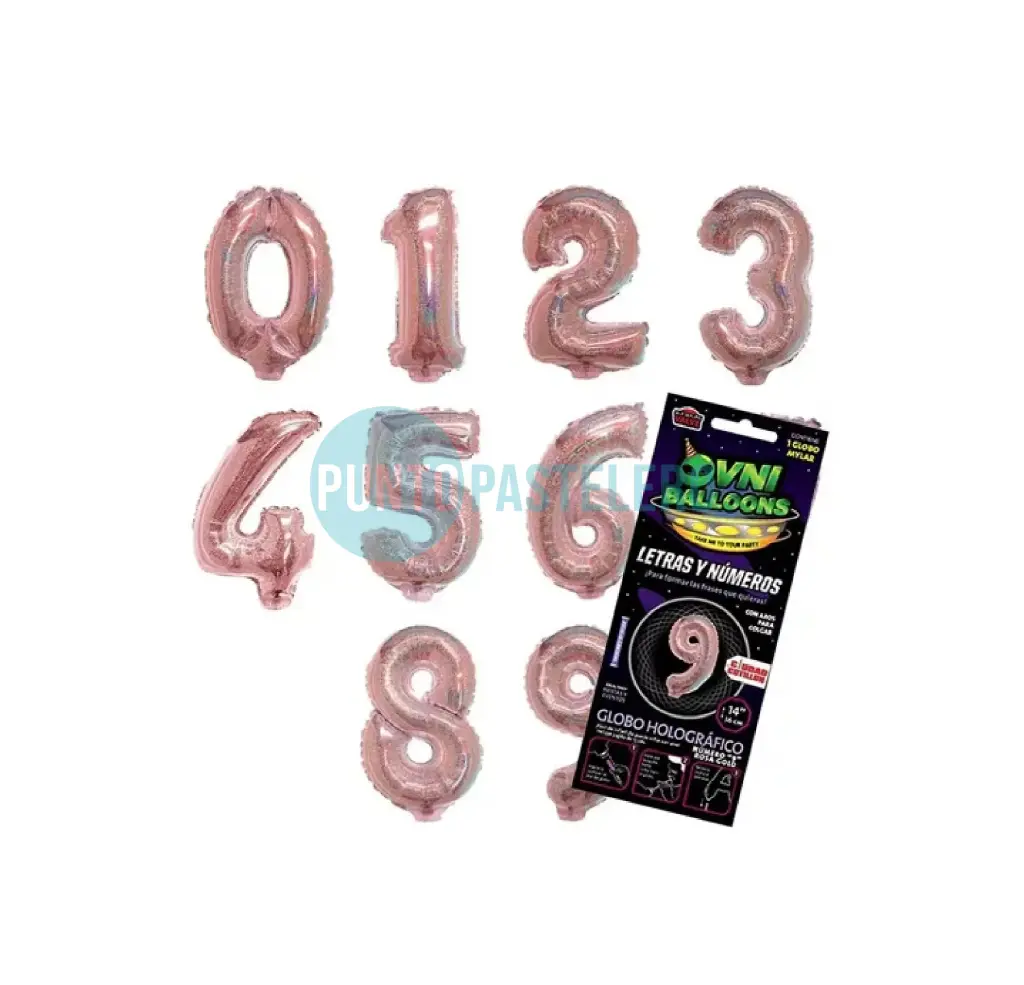 GLOBO NUMERO 0 - 36 CM - ROSA HOLOGRAFICO (OVNI BALLOONS)