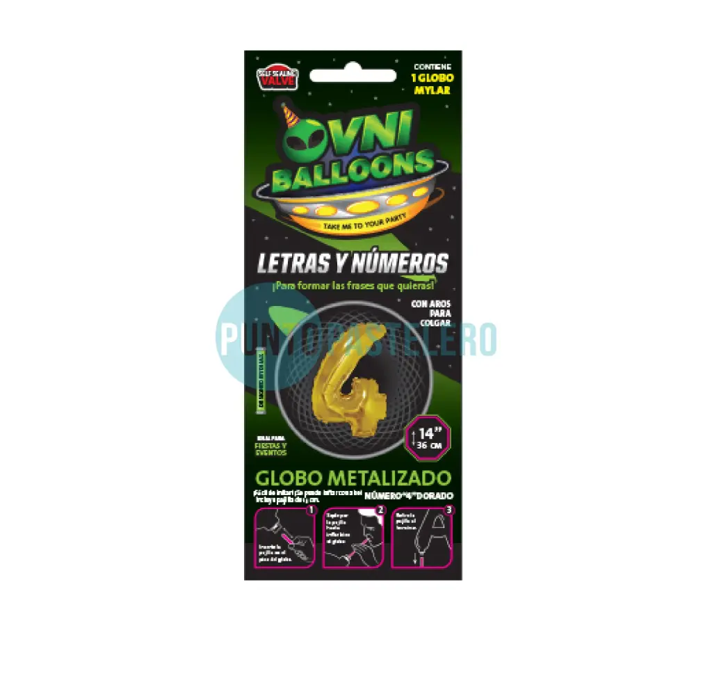 GLOBO NUMERO 4 - 36 CM - DORADO (OVNI BALLOONS)