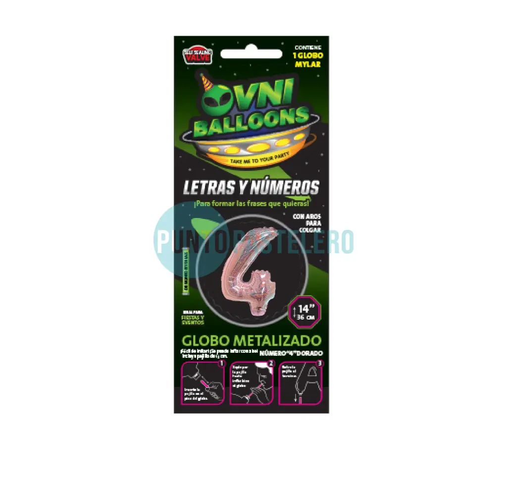 GLOBO NUMERO 4 - 36 CM - ROSA HOLOGRAFICO (OVNI BALLOONS)